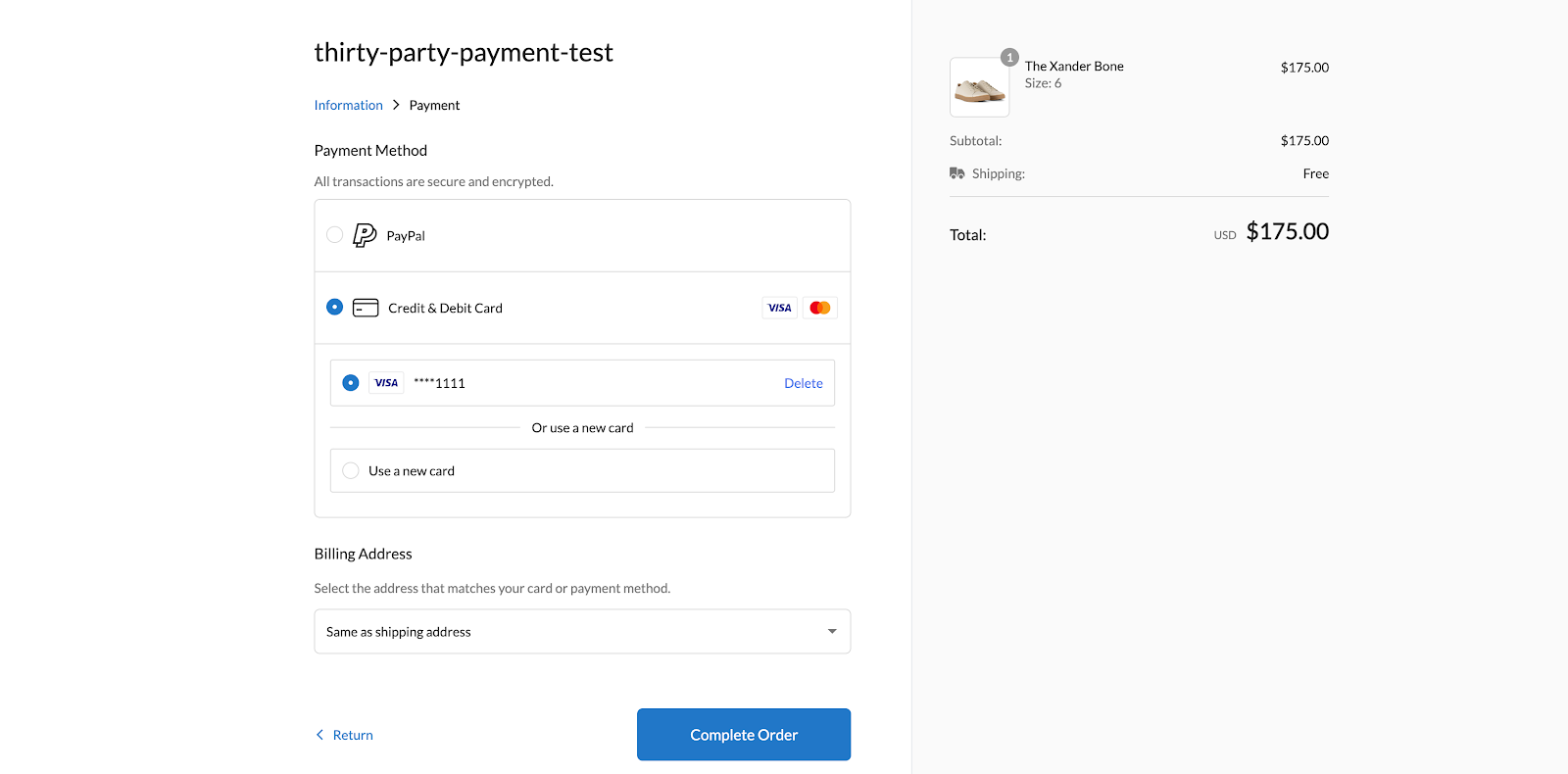 test de paiement par un tiers