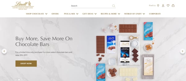 Die Webseite von Lindt, einer Schokoladenmarke, die ein Beispiel für den Facheinzelhandel ist.